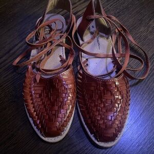 Chaps Brown Woven Leather Sandals